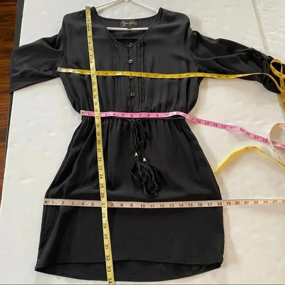 Yumi Kim Silk Dress Womens Size Small Black Tie Waist Button Down Top - Picture 8 of 10